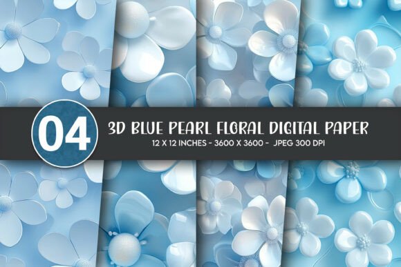 3D Blue Pearl Floral Digital Paper for Creative and Business Workflows
