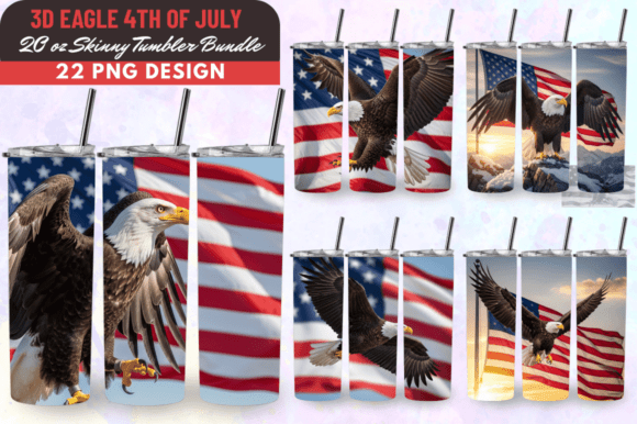 3D Eagle 4th of July 20oz Tumbler Bundle and Retro Sunset Flamingo Tumbler Wrap PNG 20oz Skinny Tumbler Sublimation Bundle