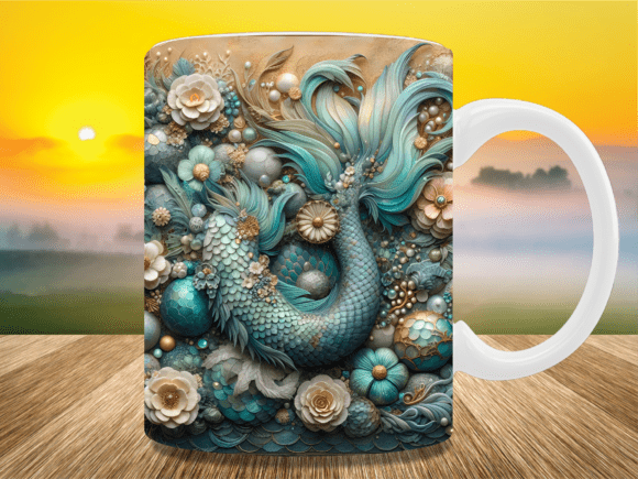 3D Floral Mermaid Ornament Mug Wrap: Elevate Your Mug Creations with Style and Sophistication