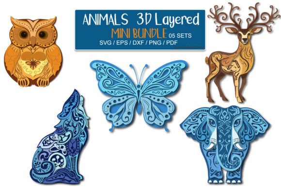 3D Layered Animals SVG Bundle