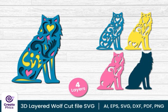 3D Multi Layered Decorative Wolf SVG: Add Depth and Elegance to Your Creative Projects