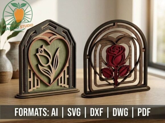 3D Multilayer Floral Hearts Laser Files