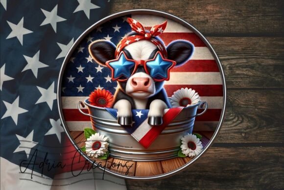 3D Patriotic Cow 4th of July Welcome Sig