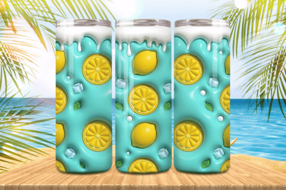 3D Puff Lemons Summer Tumbler Wrap