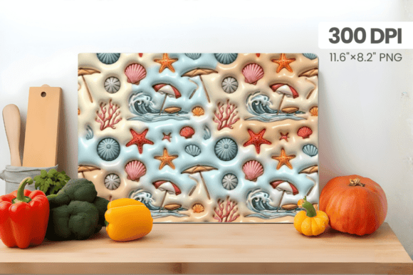 3D Puff Sea Shells Summer Cutting Board: A Stylish and Functional Design for Kitchen Enthusiasts