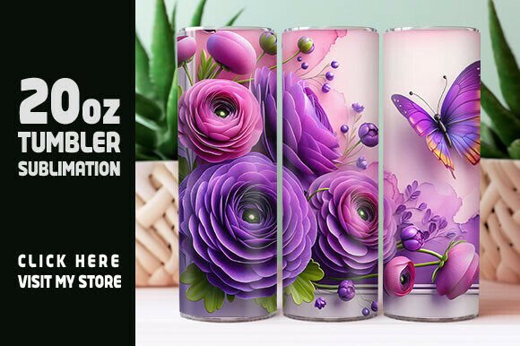 3D Purple Flowers Butterfly Tumbler Wrap: A Vibrant Addition to Your Drinkware Projects