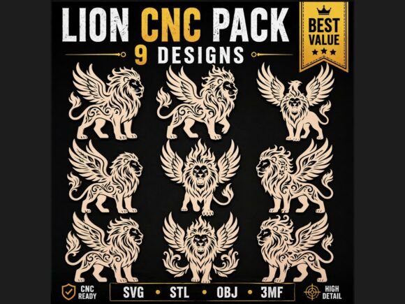 9 Winged Lion Floral CNC 3D Pack