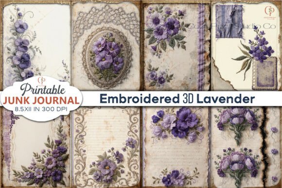 Embroidered 3D Lavender Junk Journal
