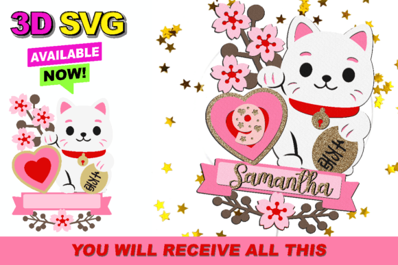 Lucky Cat Cake Topper 3D SVG