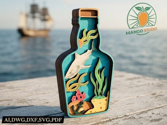 Multilayer Ocean Shark Bottle 3D