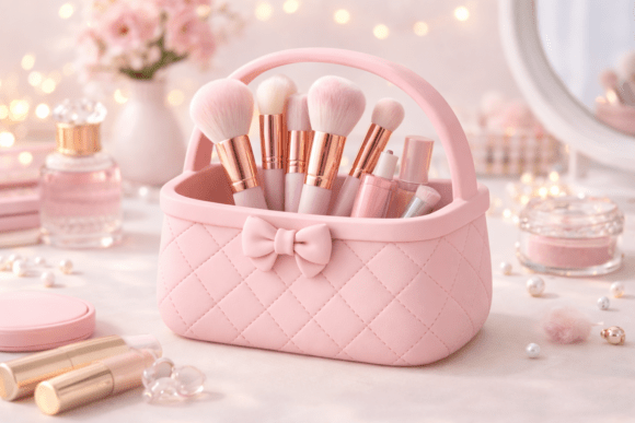Quilted Makeup Brush Holder Vanity Decor