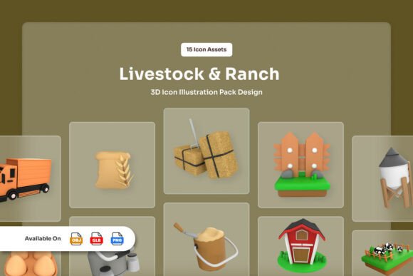 Ranch Livestock 3D Industrial Icons: Enhancing Digital Farming Experiences
