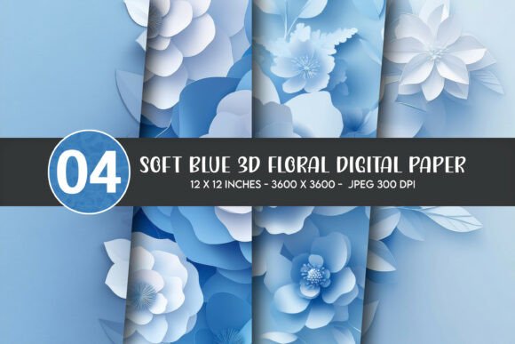 Soft Blue 3D Floral Digital Paper